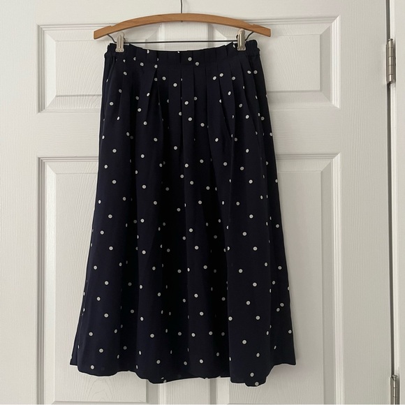 J. Crew Dresses & Skirts - J.Crew Pleated Polka Dot Midi Skirt Navy Blue White Women's size 4 (a9)